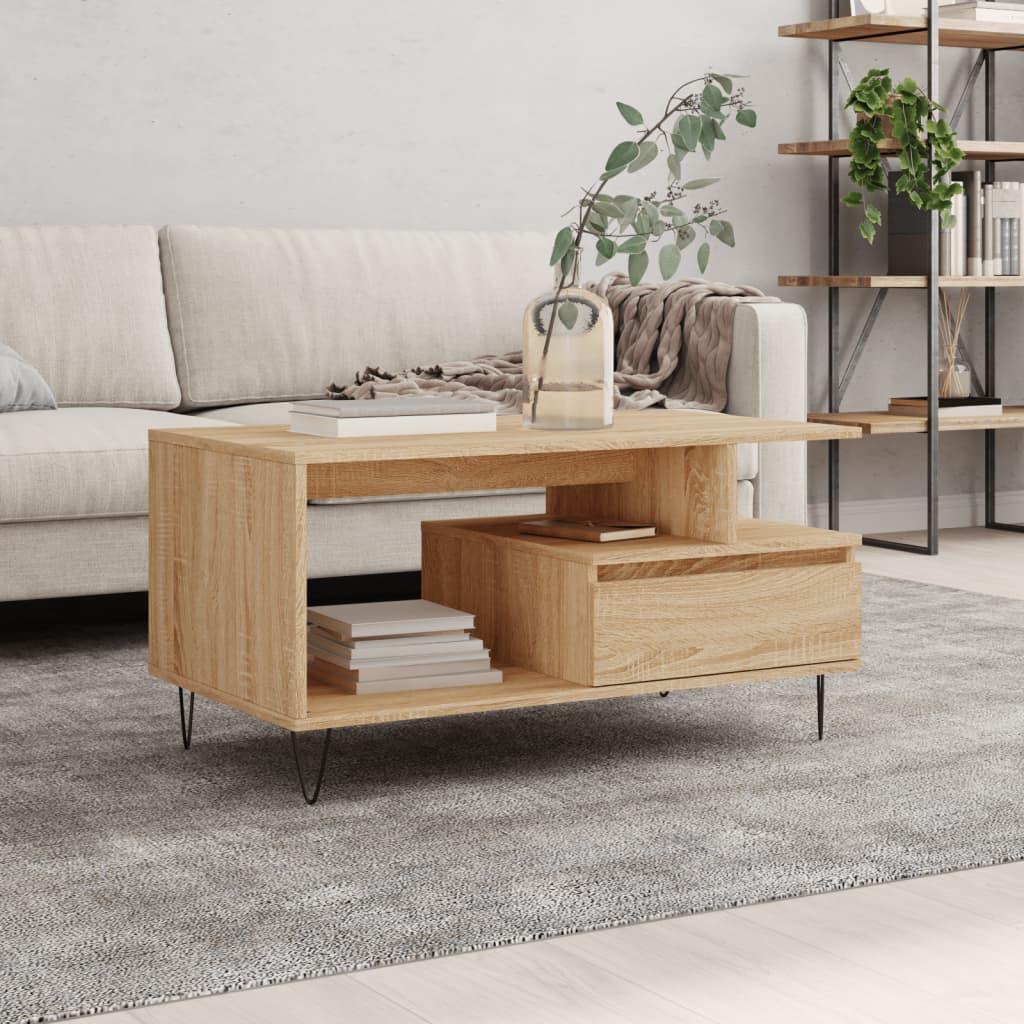 Sofabord 90x49x45 cm konstrueret træ sonoma-eg