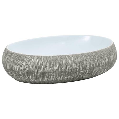 Håndvask til bordplade 59x40x15 cm oval keramik grå og blå