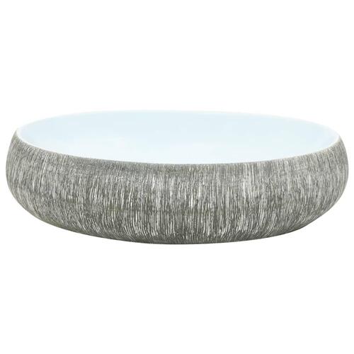 Håndvask til bordplade 59x40x15 cm oval keramik grå og blå