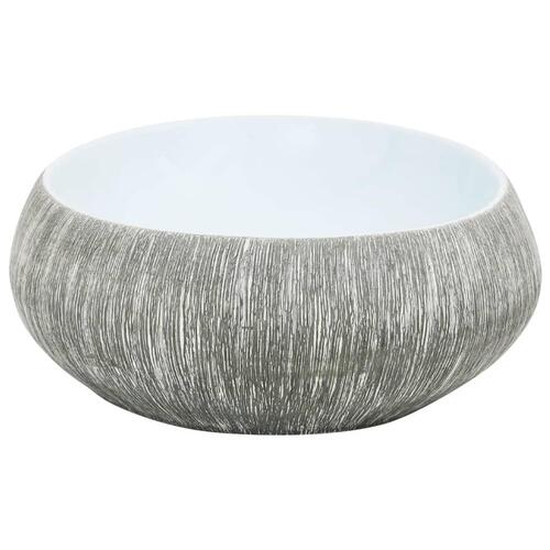 Håndvask til bordplade 59x40x15 cm oval keramik grå og blå