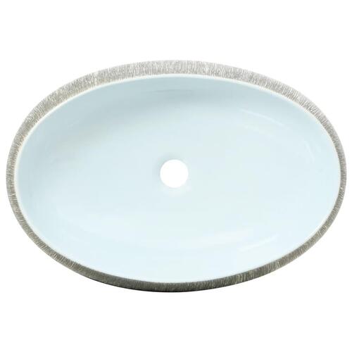 Håndvask til bordplade 59x40x15 cm oval keramik grå og blå