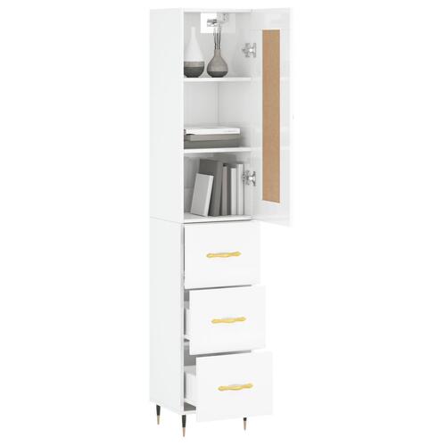 Skab 34,5x34x180 cm konstrueret træ hvid højglans