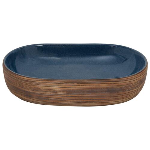 Håndvask til bordplade 59x40x14 cm oval keramik brun og blå