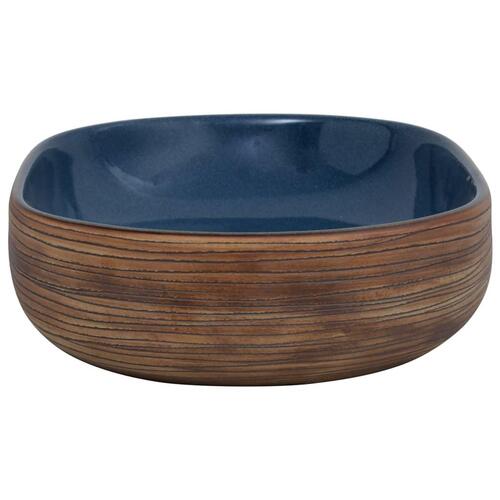 Håndvask til bordplade 59x40x14 cm oval keramik brun og blå