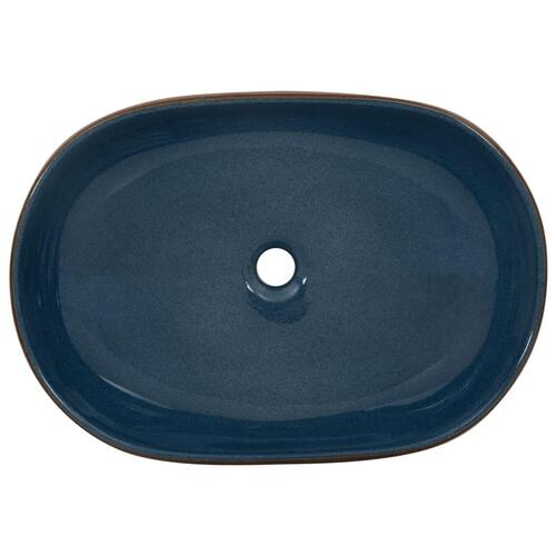 Håndvask til bordplade 59x40x14 cm oval keramik brun og blå