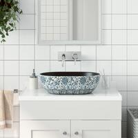 Håndvask til bordplade 47x33x13 cm oval keramik sort og blå