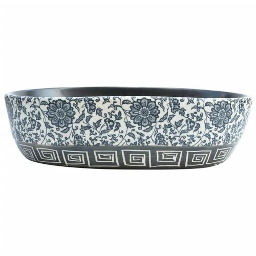 Håndvask til bordplade 47x33x13 cm oval keramik sort og blå