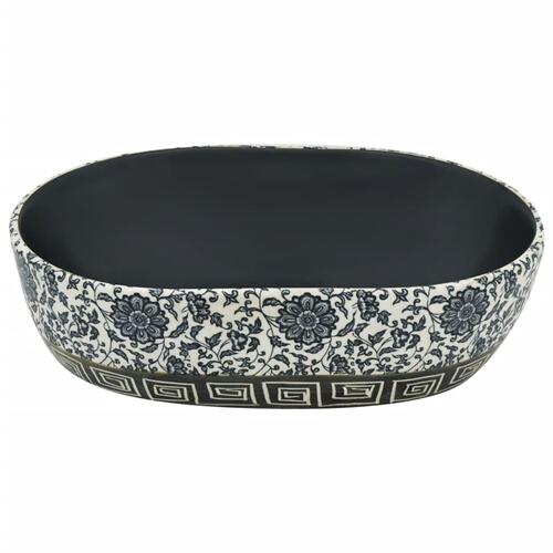 Håndvask til bordplade 47x33x13 cm oval keramik sort og blå