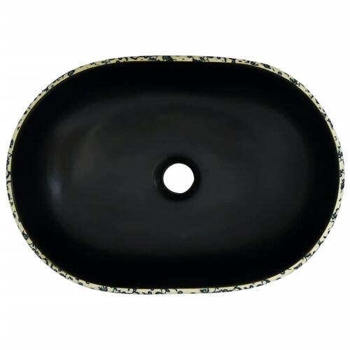 Håndvask til bordplade 47x33x13 cm oval keramik sort og blå