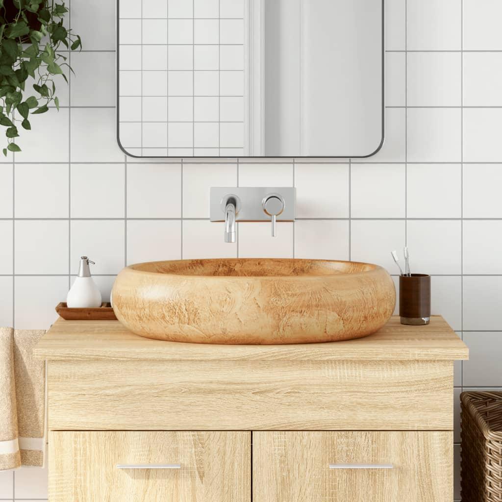 Håndvask til bordplade 59x40x15 cm oval keramik brun