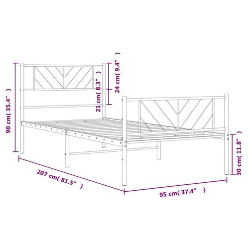 Sengeramme med sengegavl og fodgærde 90x200 cm metal hvid