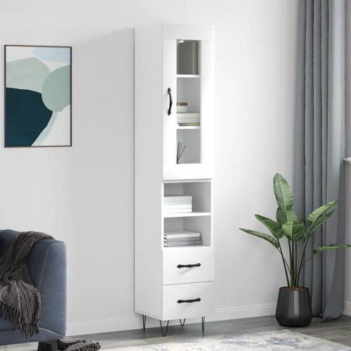 Skab 34,5x34x180 cm konstrueret træ hvid højglans