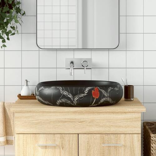 Håndvask til bordplade 59x40x15 cm oval keramik sort