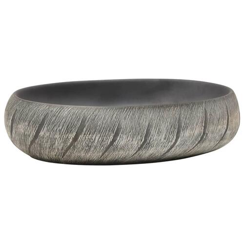 Håndvask til bordplade 59x40x15 cm oval keramik sort og grå