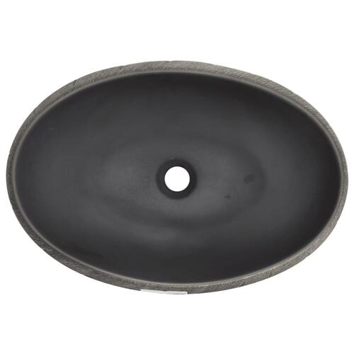 Håndvask til bordplade 59x40x15 cm oval keramik sort og grå