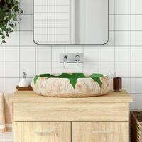 Håndvask til bordplade 59x40x15 cm oval keramik grøn og brun