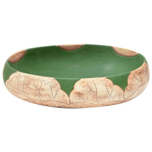 Håndvask til bordplade 59x40x15 cm oval keramik grøn og brun