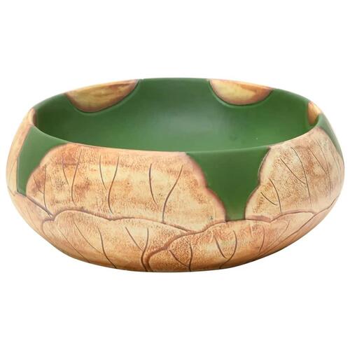 Håndvask til bordplade 59x40x15 cm oval keramik grøn og brun
