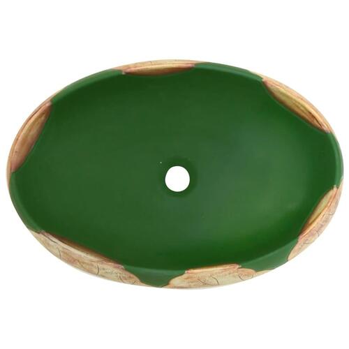 Håndvask til bordplade 59x40x15 cm oval keramik grøn og brun
