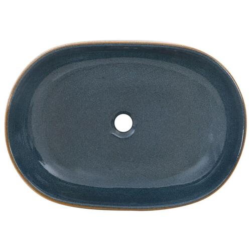 Håndvask til bordplade 59x40x14 cm oval keramik sand og blå