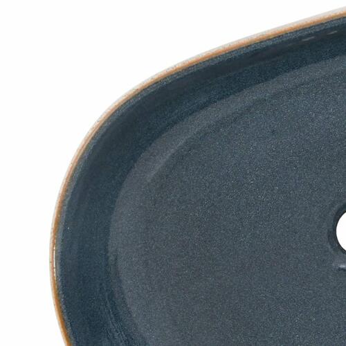 Håndvask til bordplade 59x40x14 cm oval keramik sand og blå