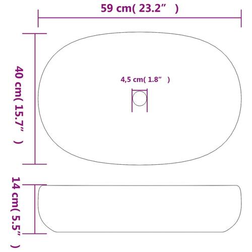 Håndvask til bordplade 59x40x14 cm oval keramik sand og blå