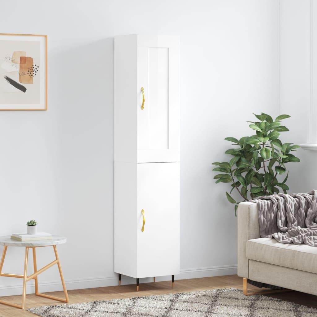 Skab 34,5x34x180 cm konstrueret træ hvid højglans