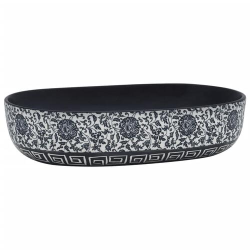 Håndvask til bordplade 59x40x14 cm oval keramik sort og blå
