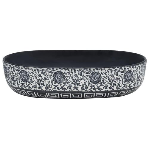 Håndvask til bordplade 59x40x14 cm oval keramik sort og blå