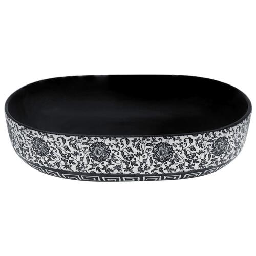 Håndvask til bordplade 59x40x14 cm oval keramik sort og blå