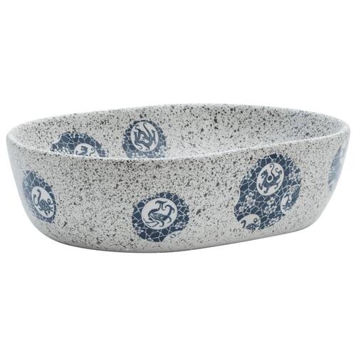 Håndvask til bordplade 47x33x13 cm oval keramik grå og blå