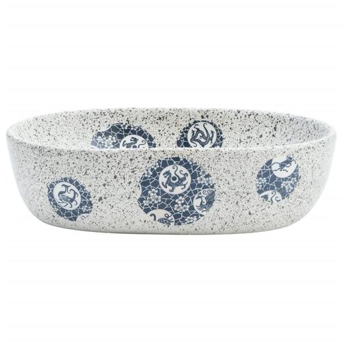Håndvask til bordplade 47x33x13 cm oval keramik grå og blå