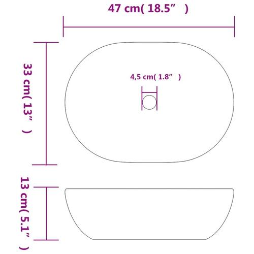 Håndvask til bordplade 47x33x13 cm oval keramik grå og blå