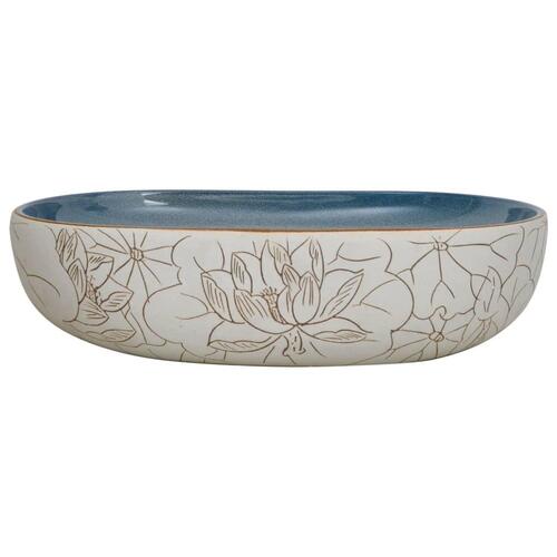 Håndvask til bordplade 59x40x14 cm oval keramik sand og blå