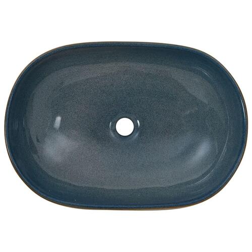 Håndvask til bordplade 59x40x14 cm oval keramik sand og blå