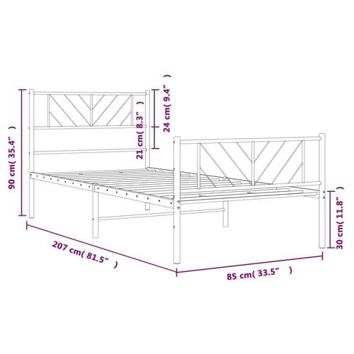 Sengeramme med sengegavl og fodgærde 80x200 cm metal hvid