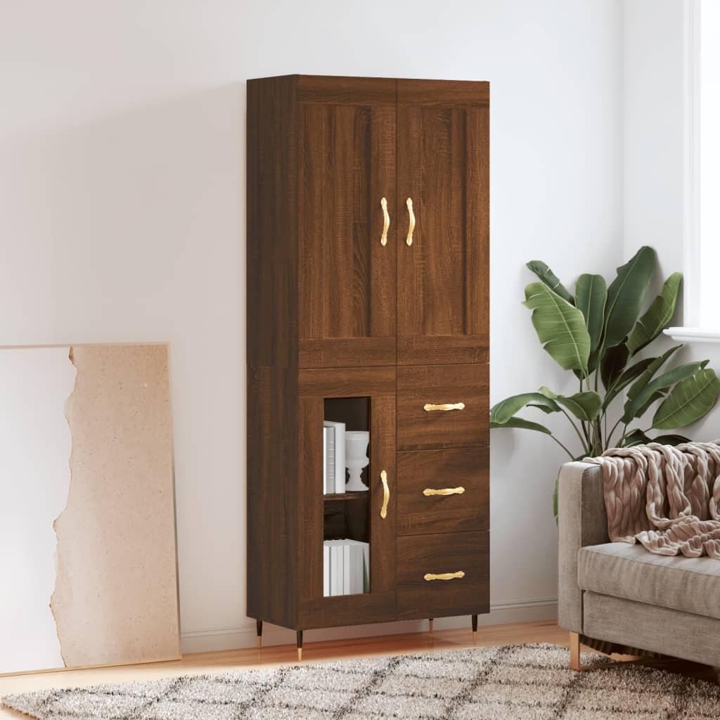 Højskab 69,5x34x180 cm konstrueret træ brun egetræsfarve