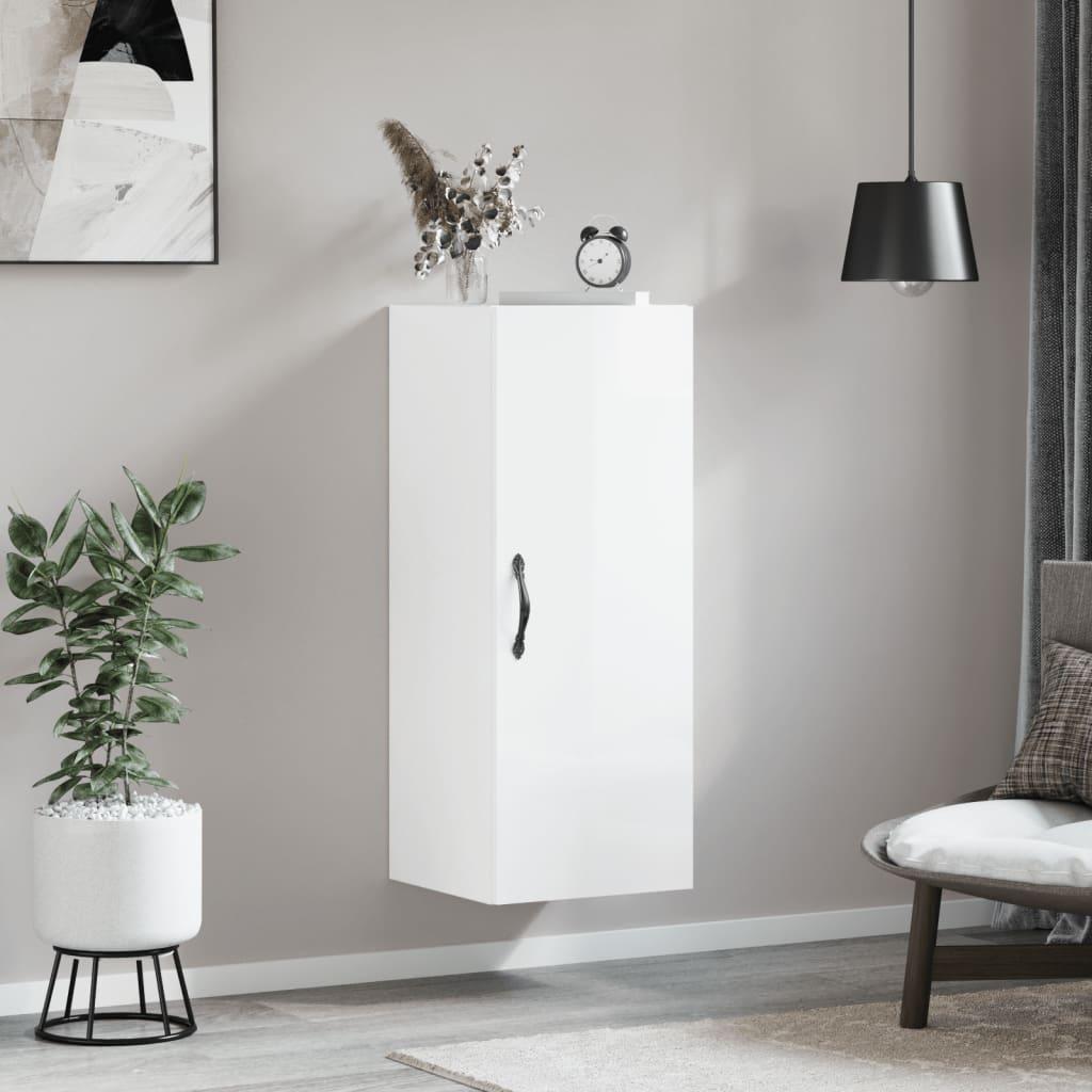 Vægskab 34,5x34x90 cm konstrueret træ hvid højglans