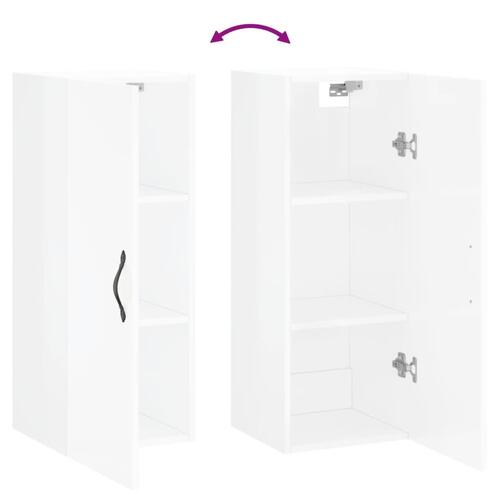 Vægskab 34,5x34x90 cm konstrueret træ hvid højglans