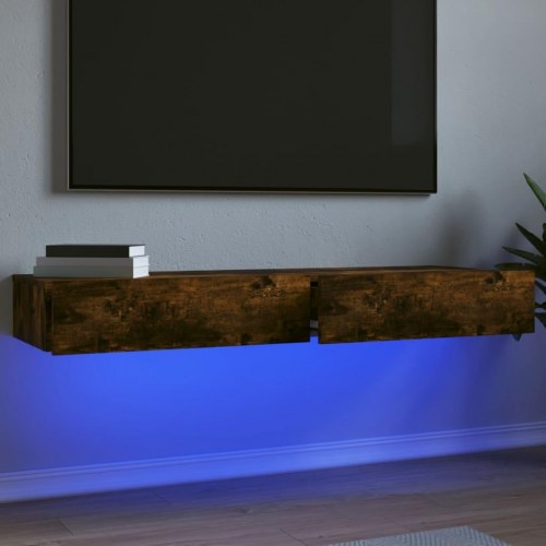 Tv-borde 2 stk. med LED-lys 60x35x15,5 cm røget egetræsfarve