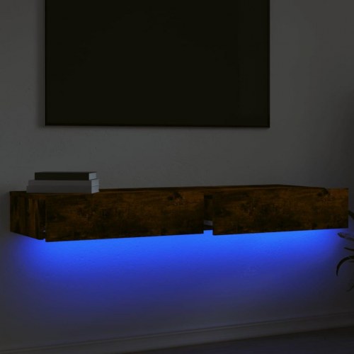 Tv-borde 2 stk. med LED-lys 60x35x15,5 cm røget egetræsfarve
