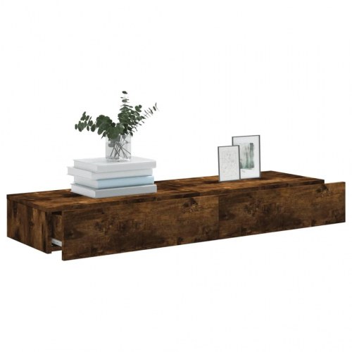 Tv-borde 2 stk. med LED-lys 60x35x15,5 cm røget egetræsfarve