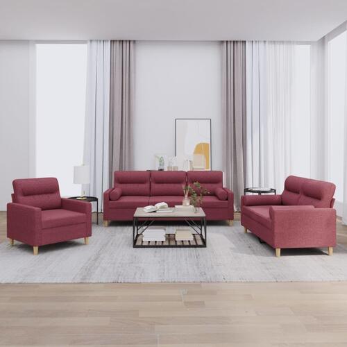 3 personers sofa med puder stof vinrød