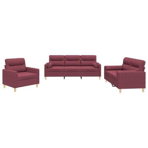 3 personers sofa med puder stof vinrød