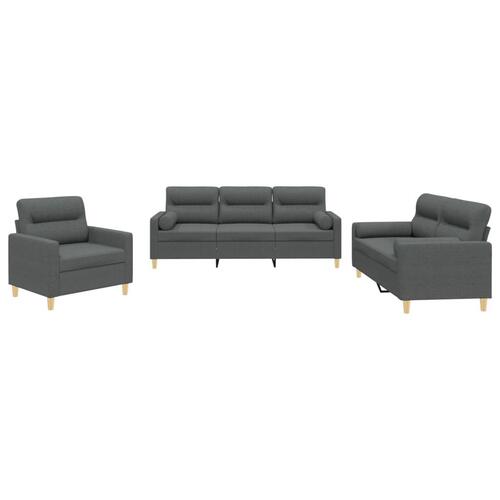 3 personers sofa med puder stof mørkegrå