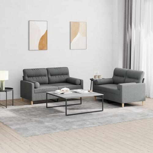 2 personers sofa med puder stof mørkegrå