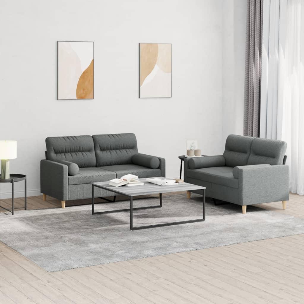 2 personers sofa med puder stof mørkegrå
