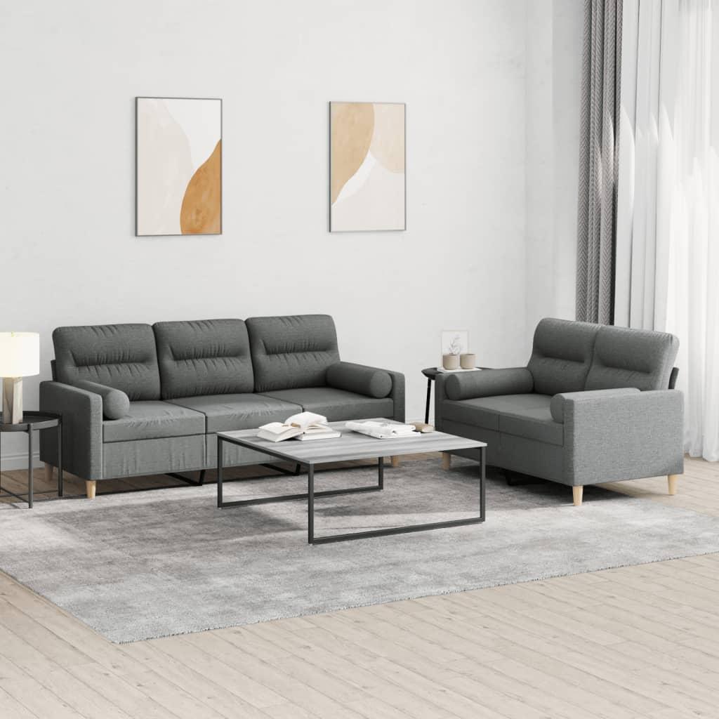 2 personers sofa med puder stof mørkegrå