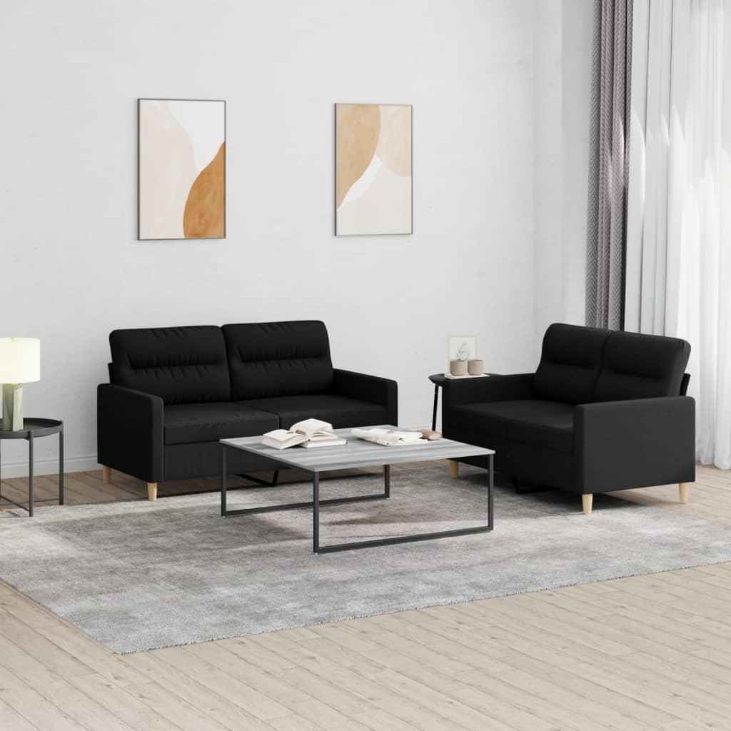 2 personers sofa med hynder stof sort