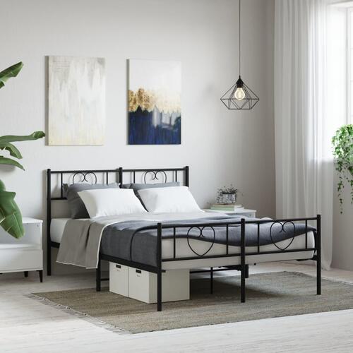 Sengeramme med sengegavl og fodgærde 135x190 cm metal sort
